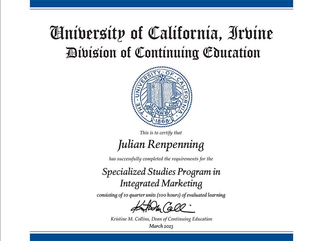 UCI Certificate—Integrated Marketing Studies Program